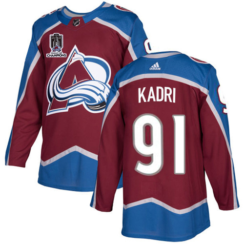 Adidas Colorado Avalanche #91 Nazem Kadri Burgundy Youth 2022 Stanley Cup Champions Burgundy Home Authentic Stitched NHL Jersey Youth