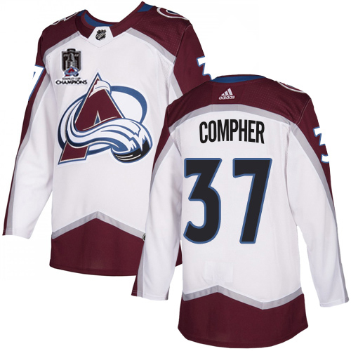 Adidas Colorado Avalanche #37 J.T. Compher White Youth 2022 Stanley Cup Champions Road Authentic Stitched NHL Jersey Youth