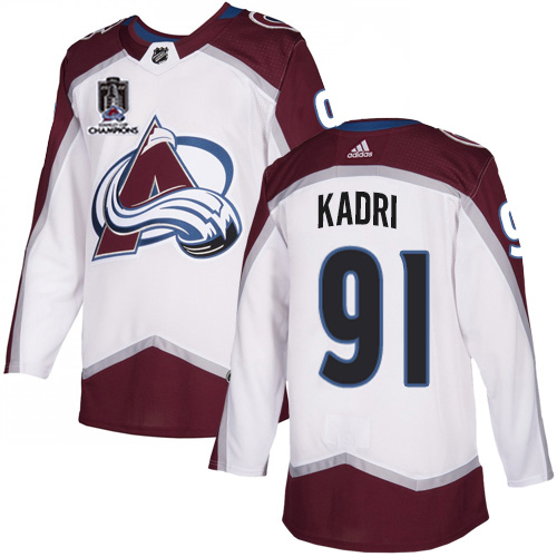 Adidas Colorado Avalanche #91 Nazem Kadri White Youth 2022 Stanley Cup Champions Road Authentic Stitched NHL Jersey Youth