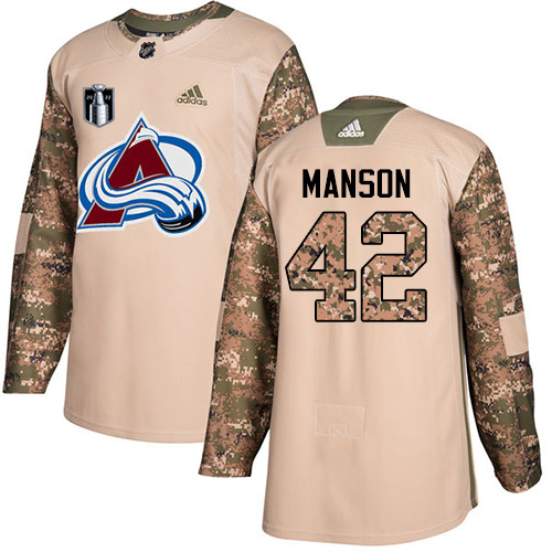 Adidas Colorado Avalanche #42 Josh Manson Camo Youth 2022 Stanley Cup Final Patch Authentic Veterans Day Stitched NHL Jersey Youth