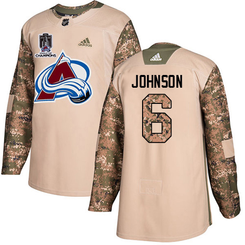 Adidas Colorado Avalanche #6 Erik Johnson Camo Authentic Youth 2022 Stanley Cup Champions Veterans Day Stitched NHL Jersey Youth