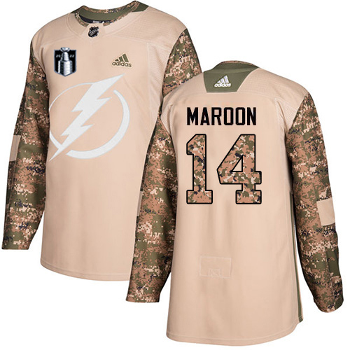 Adidas Tampa Bay Lightning #14 Pat Maroon Camo Authentic 2022 Stanley Cup Final Patch Youth Veterans Day Stitched NHL Jersey Youth