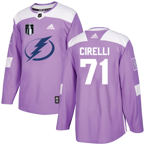 Adidas Tampa Bay Lightning #71 Anthony Cirelli Purple Authentic 2022 Stanley Cup Final Patch Youth Fights Cancer Stitched NHL Jersey Youth