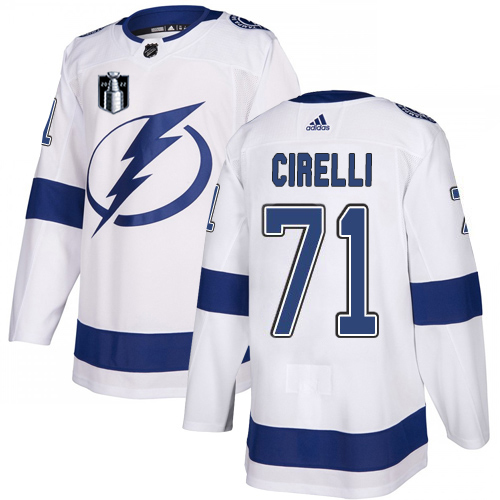Adidas Tampa Bay Lightning #71 Anthony Cirelli White 2022 Stanley Cup Final Patch Youth Road Authentic NHL Stanley Cup Final Patch Jersey Youth