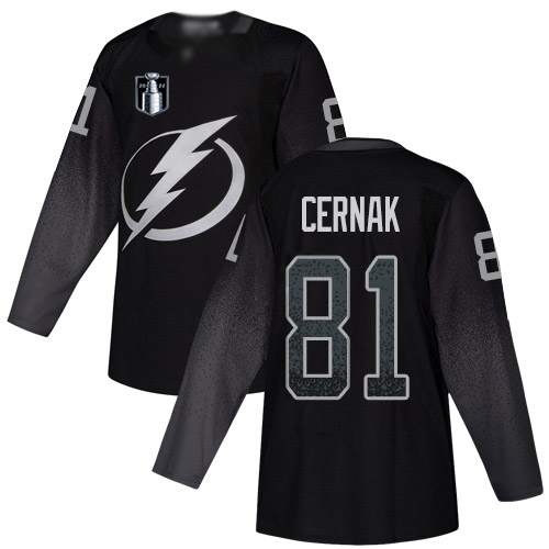 Adidas Tampa Bay Lightning #81 Erik Cernak Black 2022 Stanley Cup Final Patch Youth Alternate Authentic Stitched NHL Jersey Youth