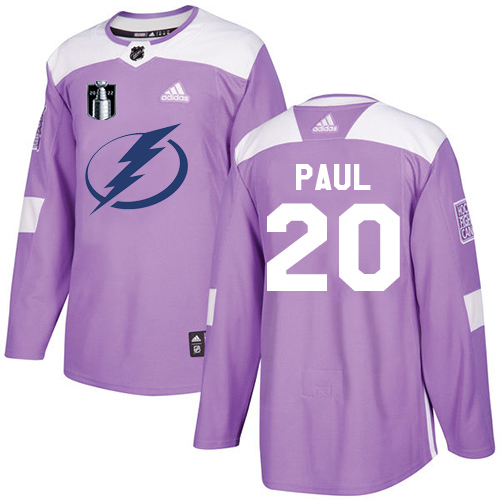 Adidas Tampa Bay Lightning #20 Nicholas Paul Purple Authentic 2022 Stanley Cup Final Patch Fights Cancer Stitched Youth NHL Jersey Youth