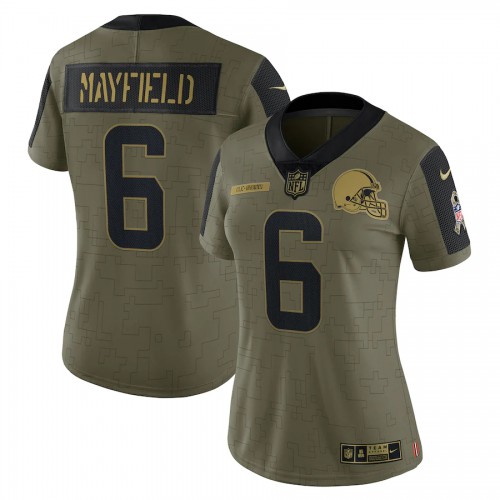 Cleveland Cleveland Browns #6 Baker Mayfield Olive Nike Women’s 2021 Salute To Service Limited Player Jersey Womens