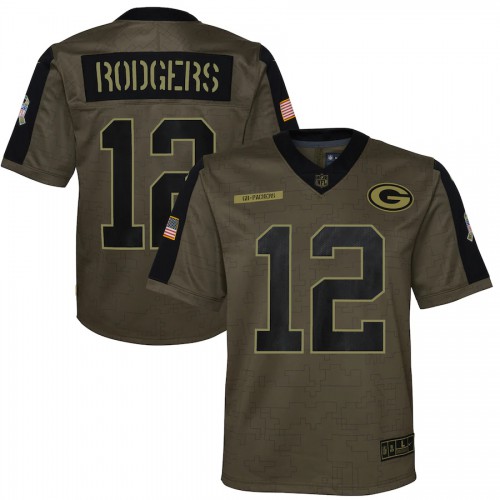 Green Bay Green Bay Packers #12 Aaron Rodgers Olive Nike Youth 2021 Salute To Service Game Jersey Youth