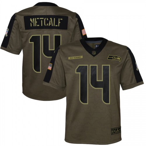 Seattle Seattle Seahawks #14 DK Metcalf Olive Nike Youth 2021 Salute To Service Game Jersey Youth