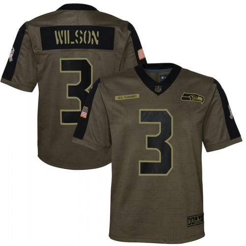 Seattle Seattle Seahawks #3 Russell Wilson Olive Nike Youth 2021 Salute To Service Game Jersey Youth