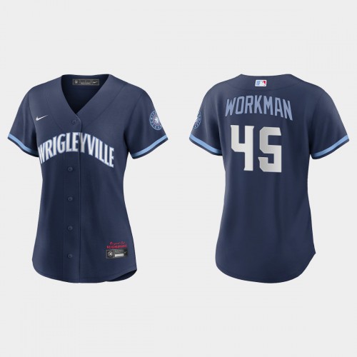 Chicago Chicago Cubs #45 Brandon Workman Women’s Nike 2021 City Connect Navy MLB Jersey Womens