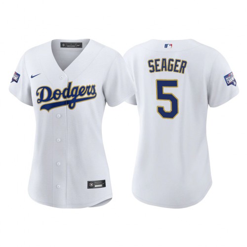 Los Angeles Los Angeles Dodgers #5 Corey Seager Women’s Nike 2021 Gold Program World Series Champions MLB Jersey Whtie Womens