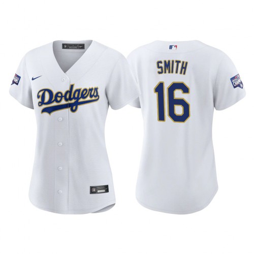 Los Angeles Los Angeles Dodgers #16 Will Smith Women’s Nike 2021 Gold Program World Series Champions MLB Jersey Whtie Womens