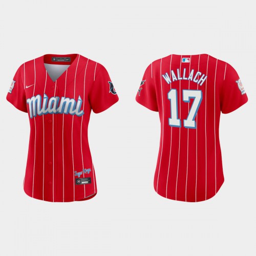 Miami Miami Marlins #17 Chad Wallach Women’s Nike 2021 City Connect Authentic MLB Jersey Red Womens