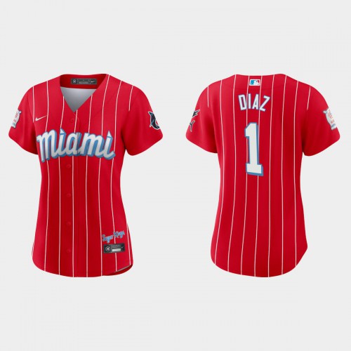 Miami Miami Marlins #1 Isan Diaz Women’s Nike 2021 City Connect Authentic MLB Jersey Red Womens