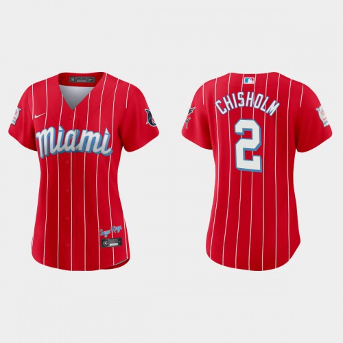 Miami Miami Marlins #2 Jazz Chisholm Jr. Women’s Nike 2021 City Connect Authentic MLB Jersey Red Womens