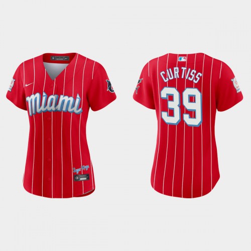 Miami Miami Marlins #39 John Curtiss Women’s Nike 2021 City Connect Authentic MLB Jersey Red Womens