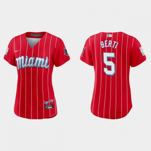 Miami Miami Marlins #5 Jon Berti Women’s Nike 2021 City Connect Authentic MLB Jersey Red Womens