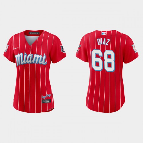 Miami Miami Marlins #68 Lewin Diaz Women’s Nike 2021 City Connect Authentic MLB Jersey Red Womens