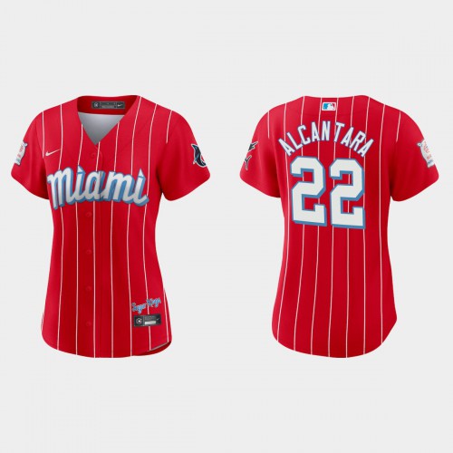 Miami Miami Marlins #22 Sandy Alcantara Women’s Nike 2021 City Connect Authentic MLB Jersey Red Womens