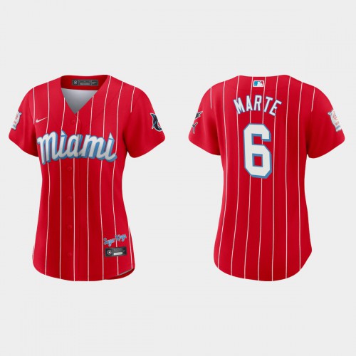 Miami Miami Marlins #6 Starling Marte Women’s Nike 2021 City Connect Authentic MLB Jersey Red Womens