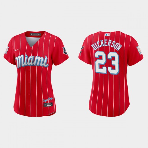 Miami Miami Marlins #23 Corey Dickerson Women’s Nike 2021 City Connect Authentic MLB Jersey Red Womens