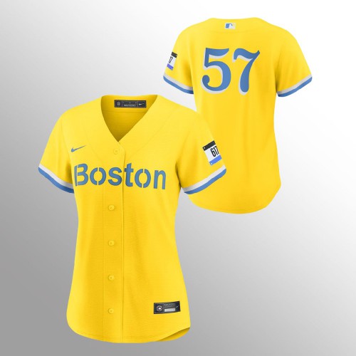 Boston Boston Red Sox #57 Eduardo Rodriguez Women’s Nike 2021 City Connect Gold Fans Version MLB Jersey – No Name Womens