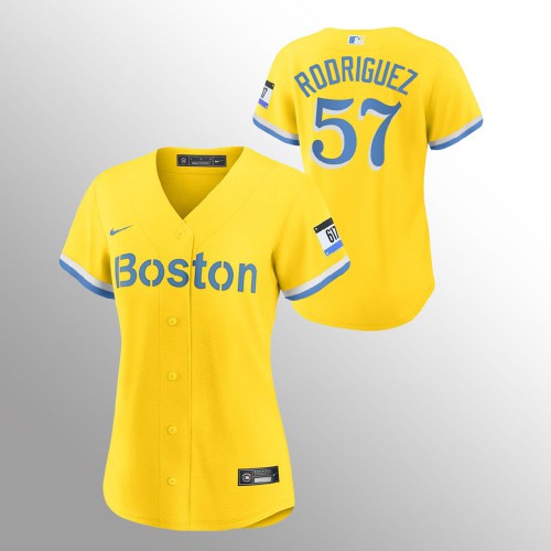Boston Boston Red Sox #57 Eduardo Rodriguez Women’s Nike 2021 City Connect Gold Fans Version MLB Jersey Womens