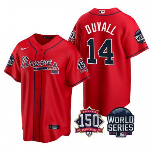 Atlanta Atlanta Braves #14 Adam Duvall Nike 150th Anniversary 2021 World Series Youth MLB Jersey – Red Youth