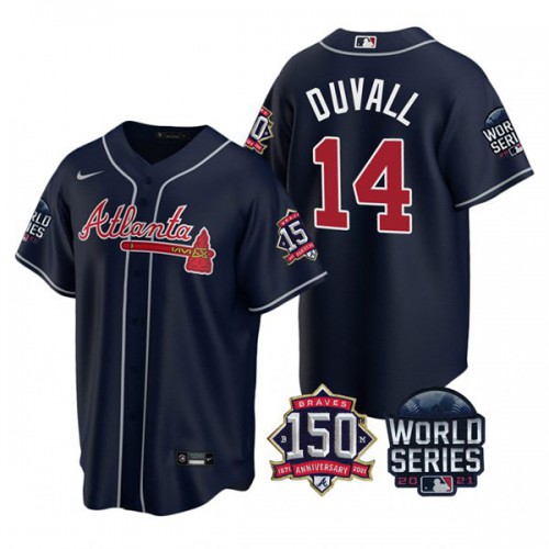 Atlanta Atlanta Braves #14 Adam Duvall Nike 150th Anniversary 2021 World Series Youth MLB Jersey – Navy Youth