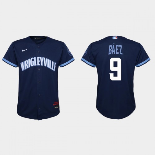 Chicago Chicago Cubs #9 Javier Baez Youth Nike 2021 City Connect Navy MLB Jersey Youth