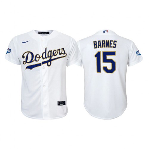 Los Angeles Los Angeles Dodgers #15 Austin Barnes Youth Nike 2021 Gold Program World Series Champions MLB Jersey Whtie Youth