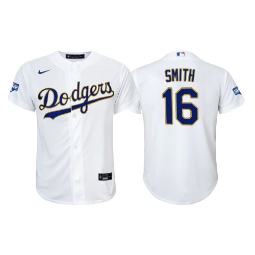Los Angeles Los Angeles Dodgers #16 Will Smith Youth Nike 2021 Gold Program World Series Champions MLB Jersey Whtie Youth