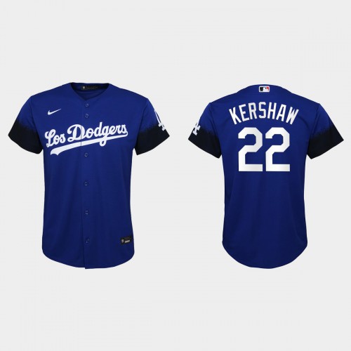 Los Angeles Los Angeles Dodgers #22 Clayton Kershaw Nike Youth 2021 City Connect MLB Jersey Royal Youth