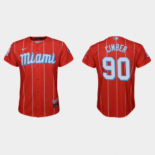 Miami Miami Marlins #90 Adam Cimber Youth Nike 2021 City Connect Authentic MLB Jersey Red Youth