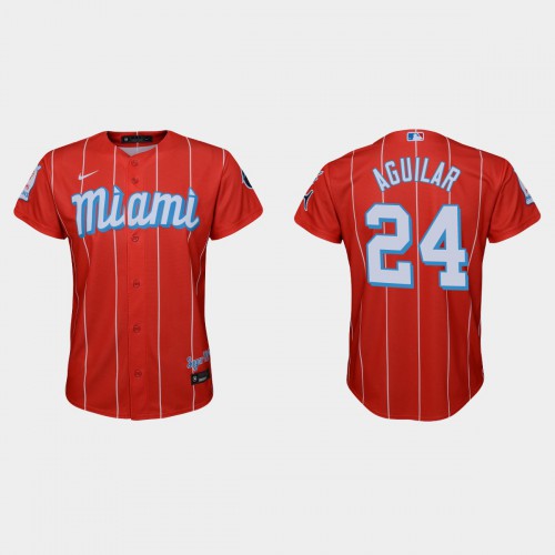 Miami Miami Marlins #24 Jesus Aguilar Youth Nike 2021 City Connect Authentic MLB Jersey Red Youth