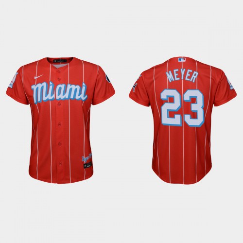 Miami Miami Marlins #23 Max Meyer Youth Nike 2021 City Connect Authentic MLB Jersey Red Youth