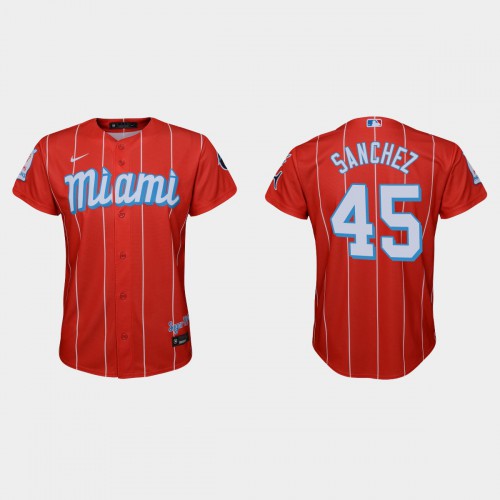 Miami Miami Marlins #45 Sixto Sanchez Youth Nike 2021 City Connect Authentic MLB Jersey Red Youth