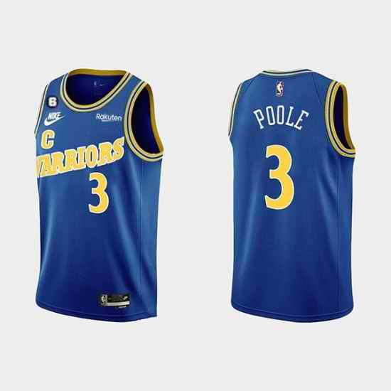 Men Golden State Warriors #3 Jordan Poole 2022 23 Blue With No 6 Patch Stitched Basketball Jersey