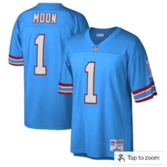 Men NFL Houston Oilers Mitchell Ness Warren Moon Blue Throwback Jersey