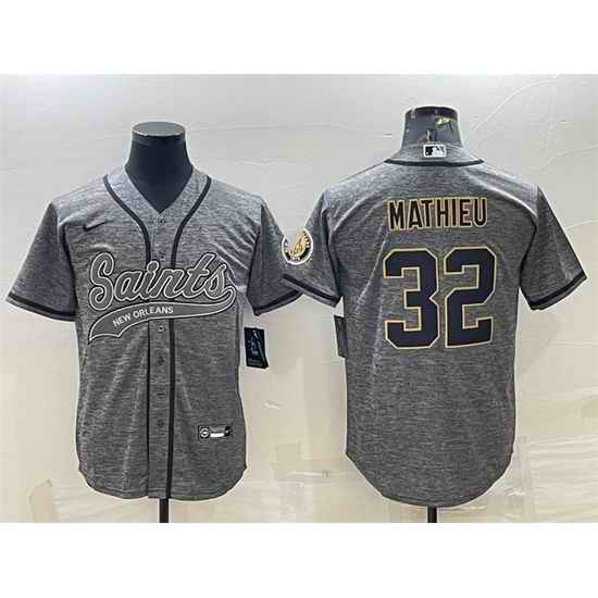 Men New Orleans Saints #32 Tyrann Mathieu Grey With Patch Cool Base Stitched Baseball Jersey