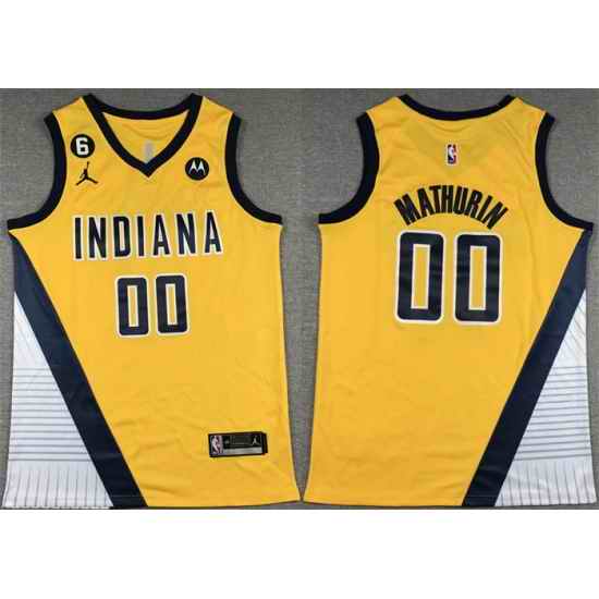Men Indiana Pacers #00 Bennedict Mathurin Yellow With NO #6 Patch Stitched Basketball Jersey