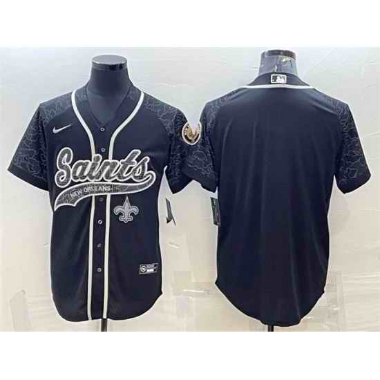 Men New Orleans Saints Blank Black Reflective With Patch Cool Base Stitched Baseball Jersey