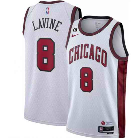 Men Chicago Bulls 8 Zach LaVine 2022 23 White City Edition With NO #6 Patch Stitched Basketball Jersey