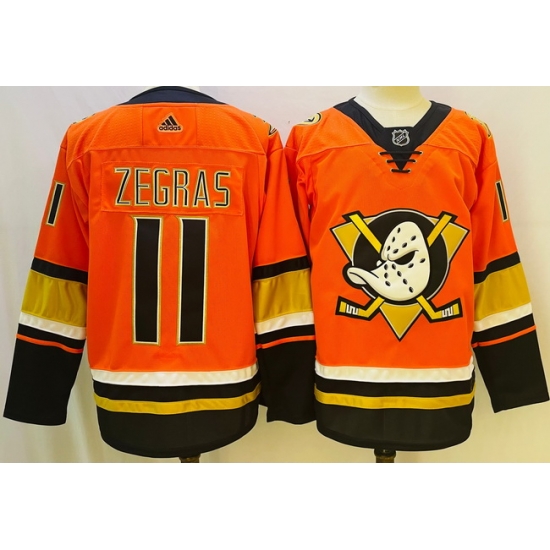 Men Anaheim Ducks #11 Trevor Zegras Black Orange Stitched Jersey