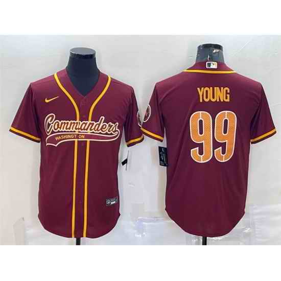 Men Washington Commanders #99 Chase Young Burgundy With Patch Cool Base Stitched Baseball Jersey
