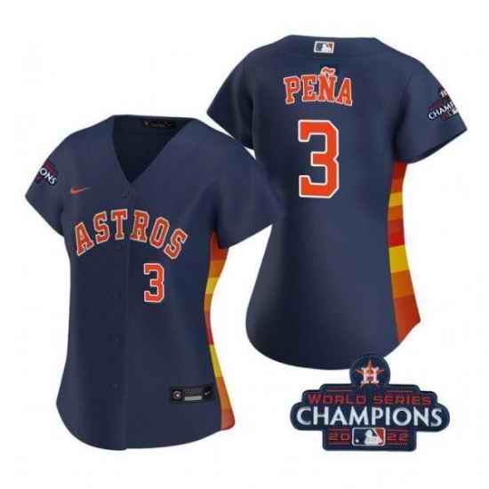 Women Houston Astros #3 Jeremy Pe F1a Navy 2022 World Series Champions With No  In Front Stitched Baseball Jersey