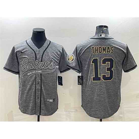 Men New Orleans Saints #13 Michael Thomas Grey With Patch Cool Base Stitched Baseball Jersey