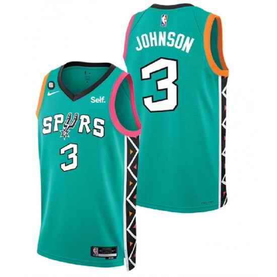 Men San Antonio Spurs #3 Keldon Johnson Teal 2022 City Edition With NO 6 Patch Swingman Stitched Jersey