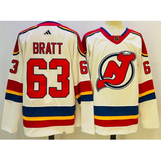 Men New Jersey Devils 63 Jesper Bratt White 2022 #23 Reverse Retro Stitched Jersey